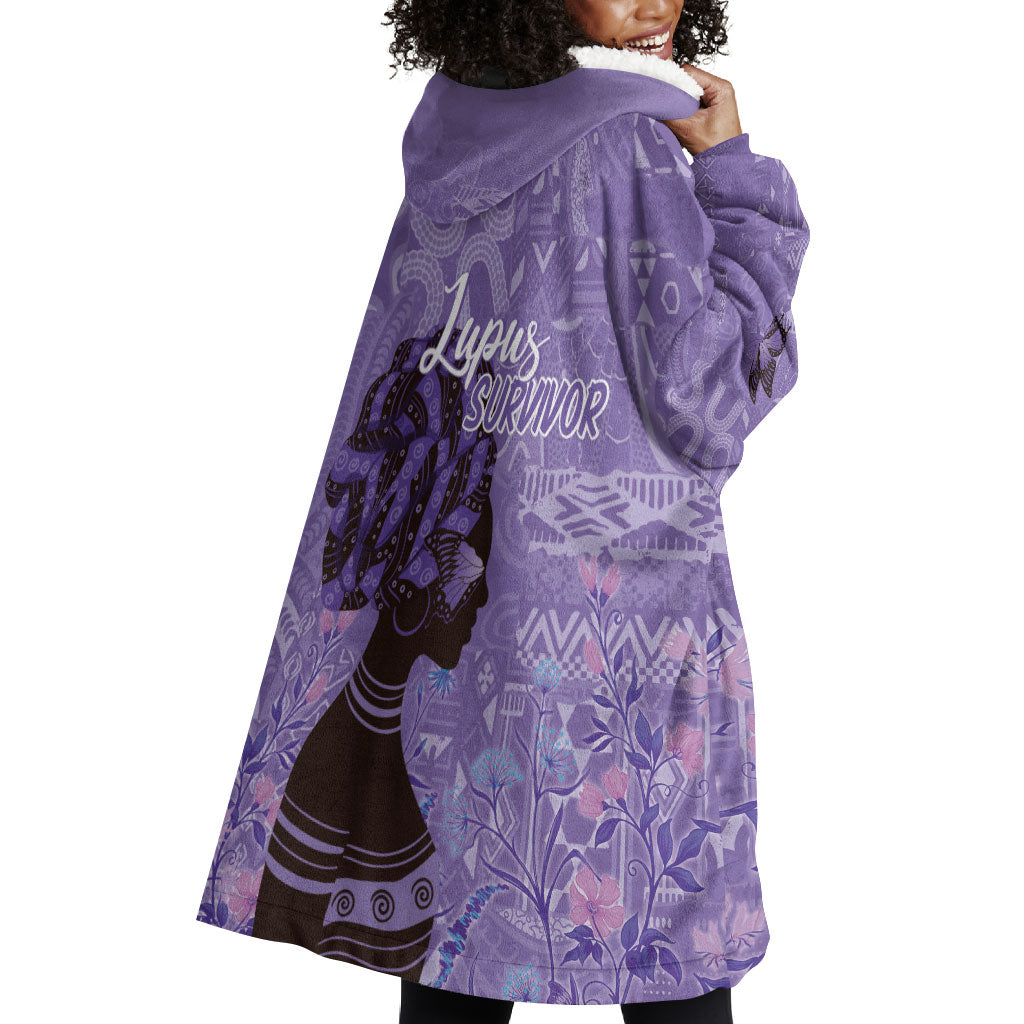 Lupus Awareness Afro Girl - Proud Survivor Wearable Blanket Hoodie Ankara Pattern