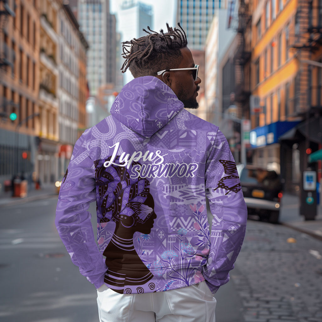 Lupus Awareness Afro Girl - Proud Survivor Zip Hoodie Ankara Pattern