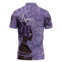 Lupus Awareness Afro Girl - Proud Survivor Zipper Polo Shirt Ankara Pattern