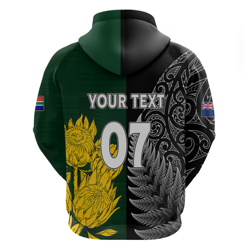 Personalised New Zealand Mix South Africa Rugby Hoodie Protea Vs. Silver Ferns - Wonder Print Shop