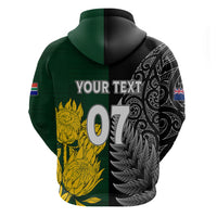 Personalised New Zealand Mix South Africa Rugby Hoodie Protea Vs. Silver Ferns - Wonder Print Shop