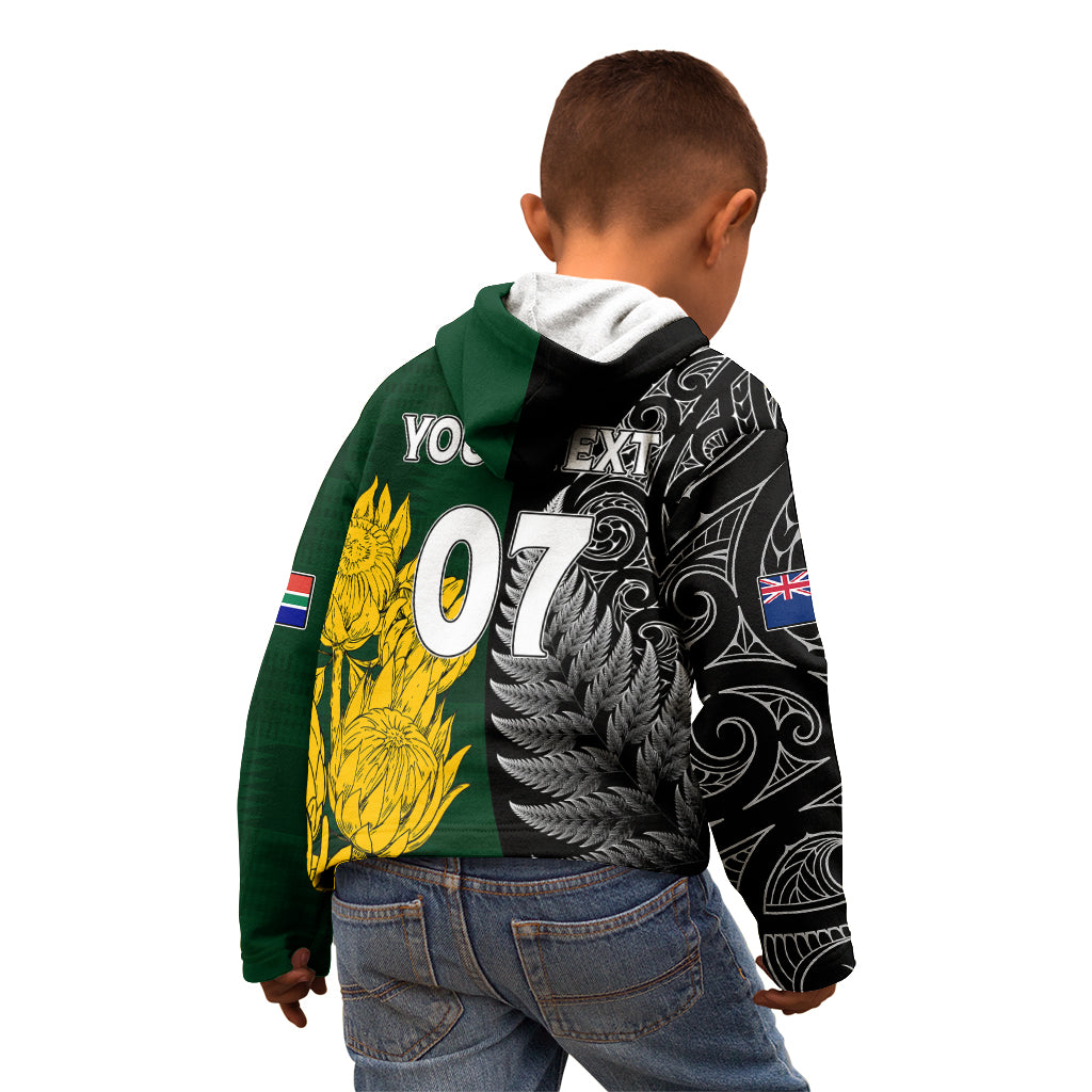 Personalised New Zealand Mix South Africa Rugby Kid Hoodie Protea Vs. Silver Ferns - Wonder Print Shop