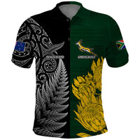 Personalised New Zealand Mix South Africa Rugby Polo Shirt Protea Vs. Silver Ferns - Wonder Print Shop