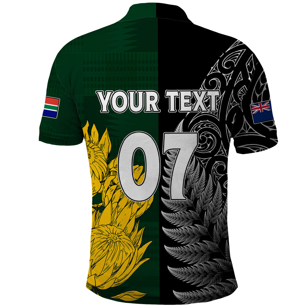 Personalised New Zealand Mix South Africa Rugby Polo Shirt Protea Vs. Silver Ferns - Wonder Print Shop