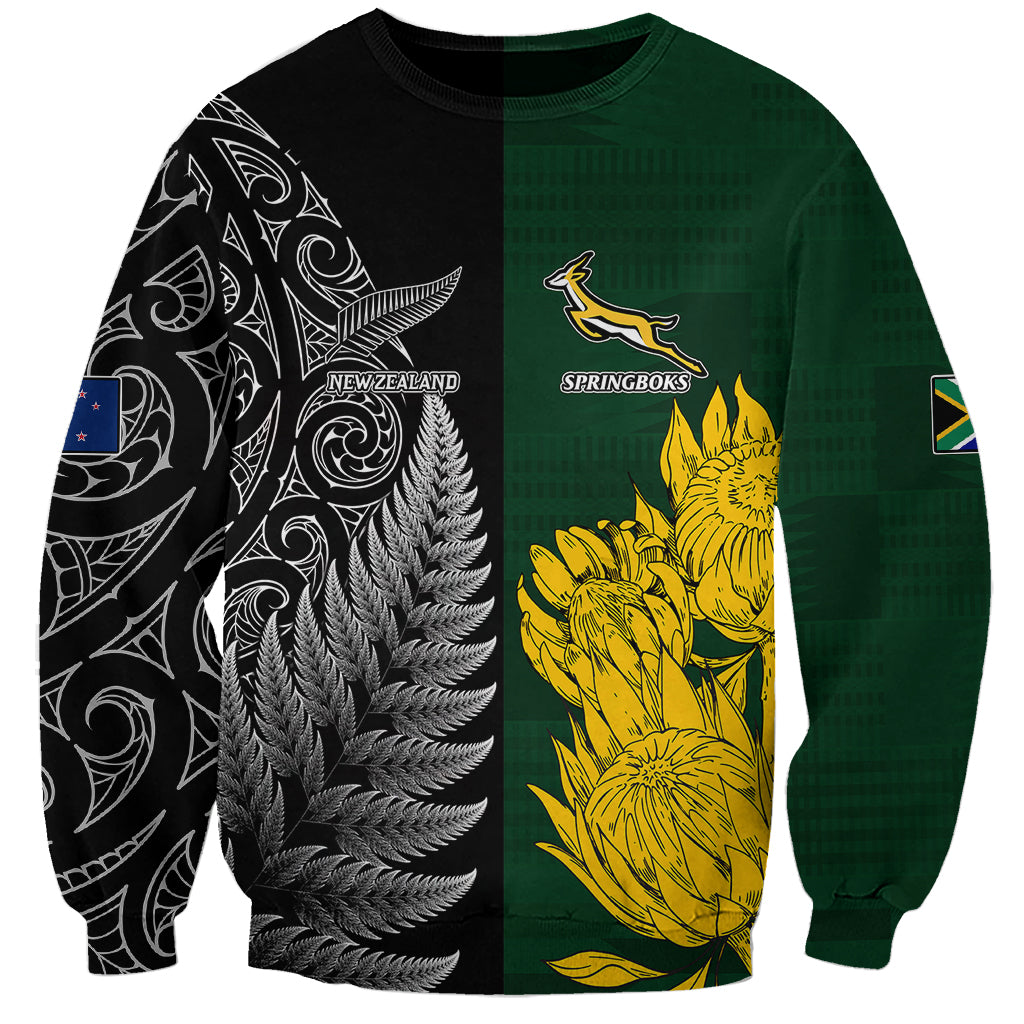 Personalised New Zealand Mix South Africa Rugby Sweatshirt Protea Vs. Silver Ferns - Wonder Print Shop