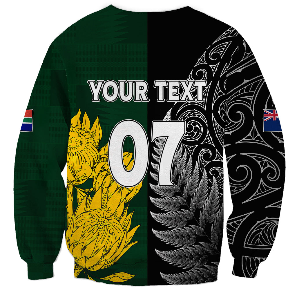 Personalised New Zealand Mix South Africa Rugby Sweatshirt Protea Vs. Silver Ferns - Wonder Print Shop