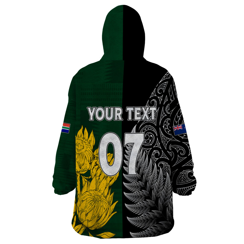 Personalised New Zealand Mix South Africa Rugby Wearable Blanket Hoodie Protea Vs. Silver Ferns - Wonder Print Shop