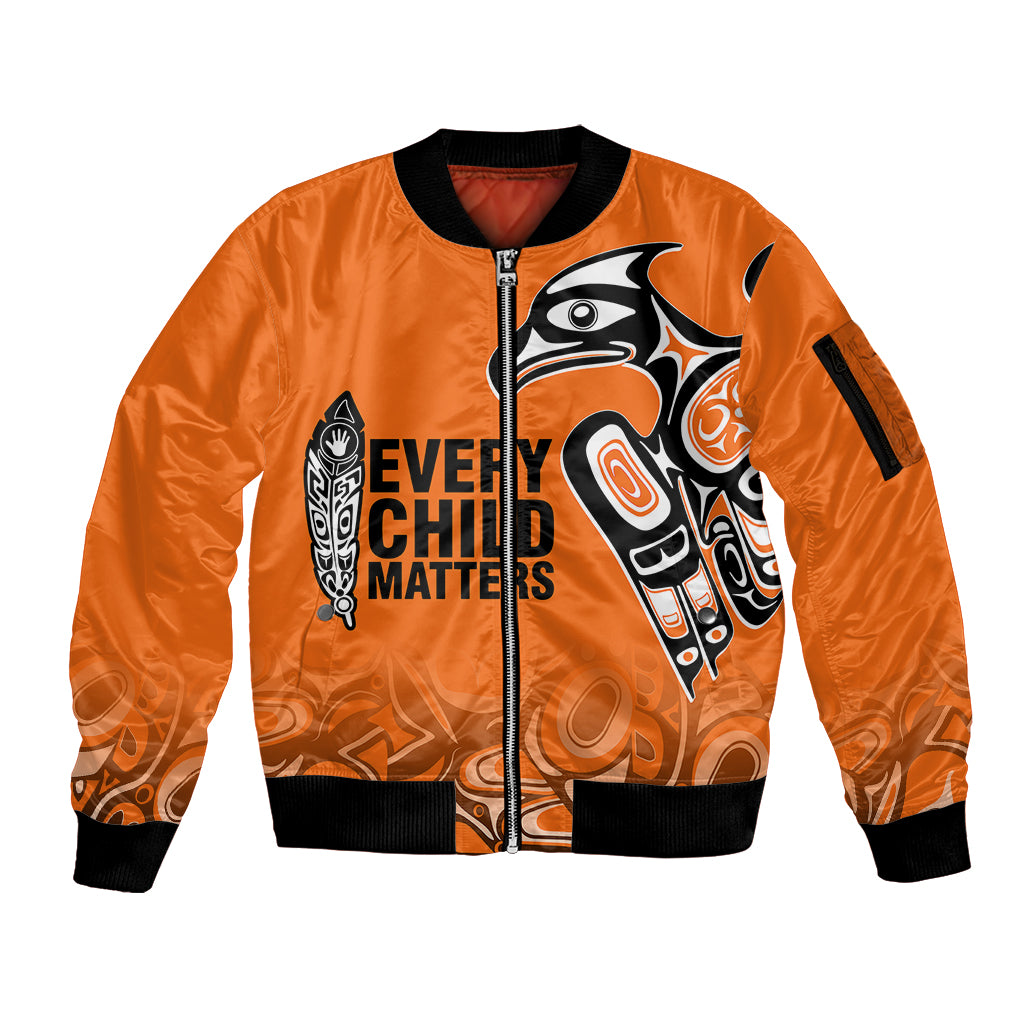 Canada Indigenous Sleeve Zip Bomber Jacket Aboriginal Bird Art - Every Child Matters - Wonder Print Shop