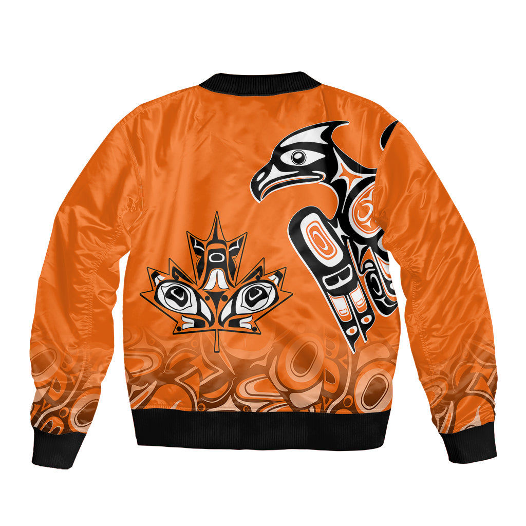 Canada Indigenous Sleeve Zip Bomber Jacket Aboriginal Bird Art - Every Child Matters - Wonder Print Shop