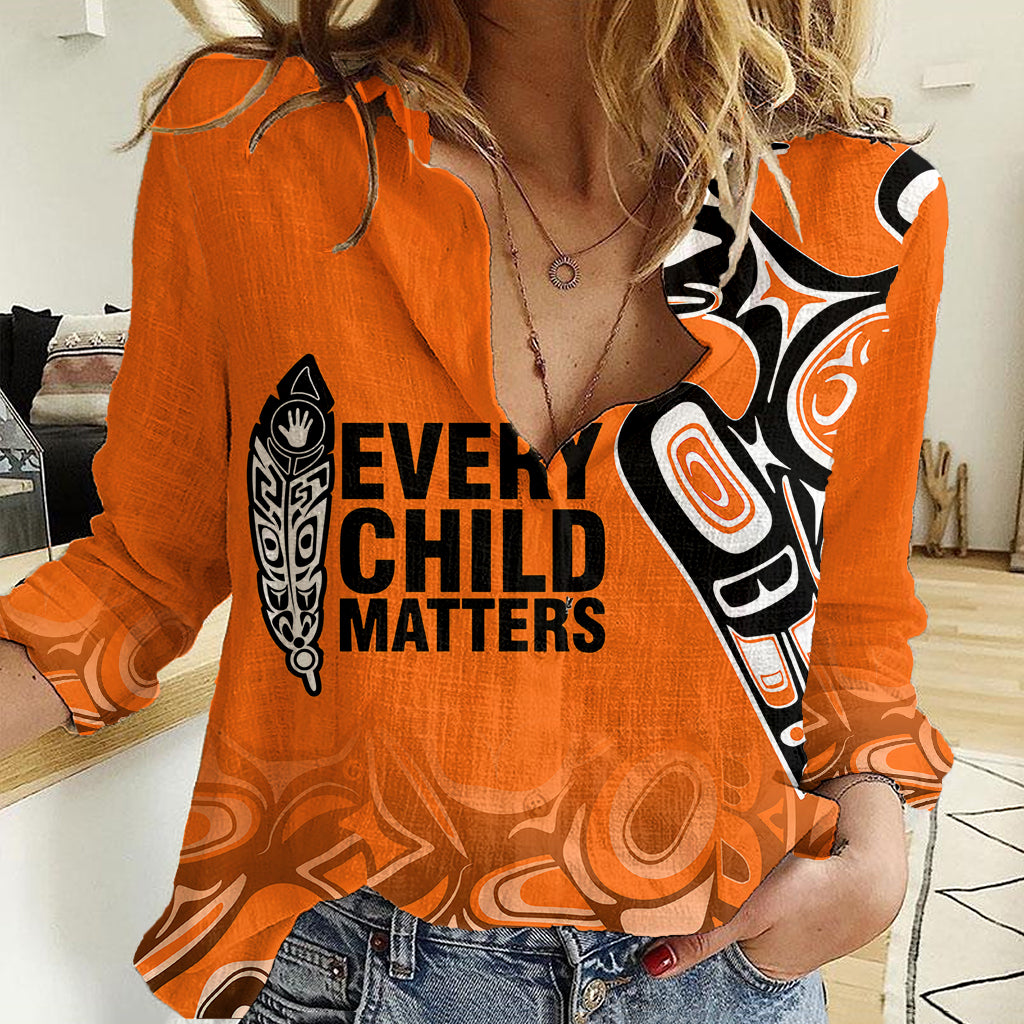 Canada Indigenous Women Casual Shirt Aboriginal Bird Art - Every Child Matters - Wonder Print Shop
