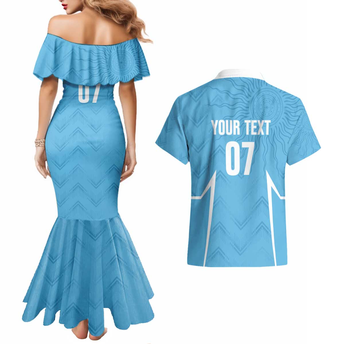 Uruguay Football 2024 Custom Couples Matching Mermaid Dress and Hawaiian Shirt Los Charruas Sol de Mayo Ornamental Style LT7 - Wonder Print Shop