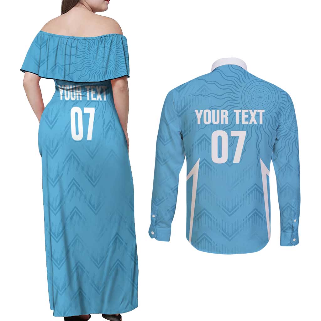 Uruguay Football 2024 Custom Couples Matching Off Shoulder Maxi Dress and Long Sleeve Button Shirt Los Charruas Sol de Mayo Ornamental Style LT7 - Wonder Print Shop