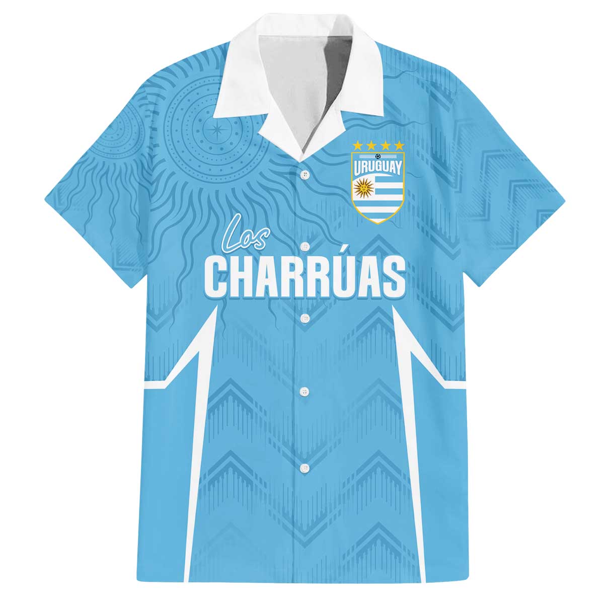 Uruguay Football 2024 Custom Family Matching Off The Shoulder Long Sleeve Dress and Hawaiian Shirt Los Charruas Sol de Mayo Ornamental Style - Wonder Print Shop