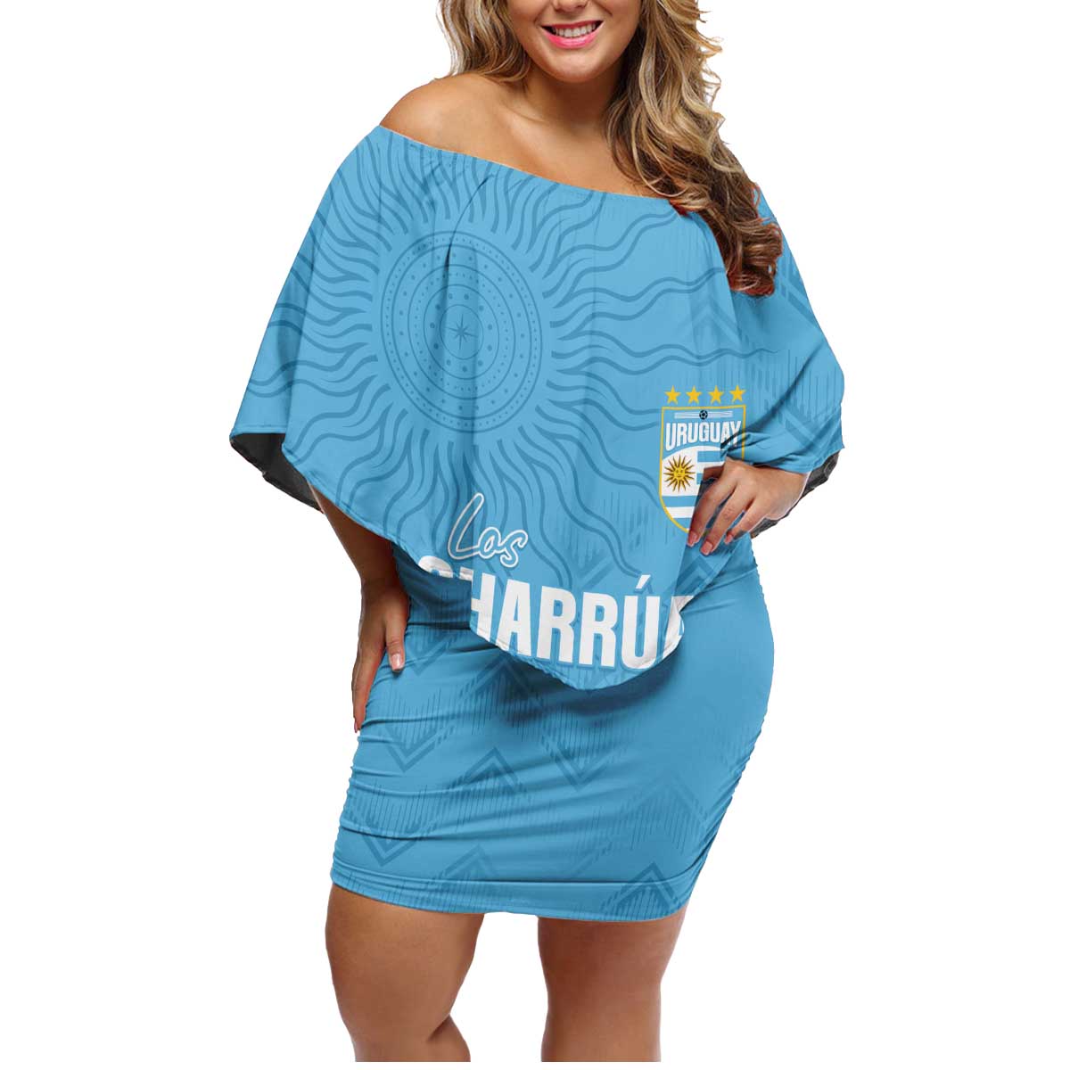Uruguay Football 2024 Custom Family Matching Off Shoulder Short Dress and Hawaiian Shirt Los Charruas Sol de Mayo Ornamental Style LT7 - Wonder Print Shop