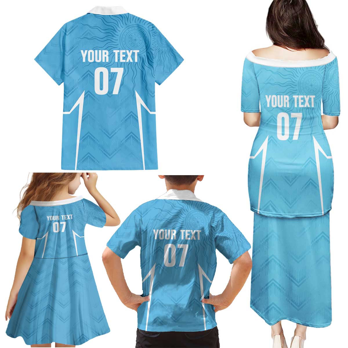 Uruguay Football 2024 Custom Family Matching Puletasi and Hawaiian Shirt Los Charruas Sol de Mayo Ornamental Style - Wonder Print Shop