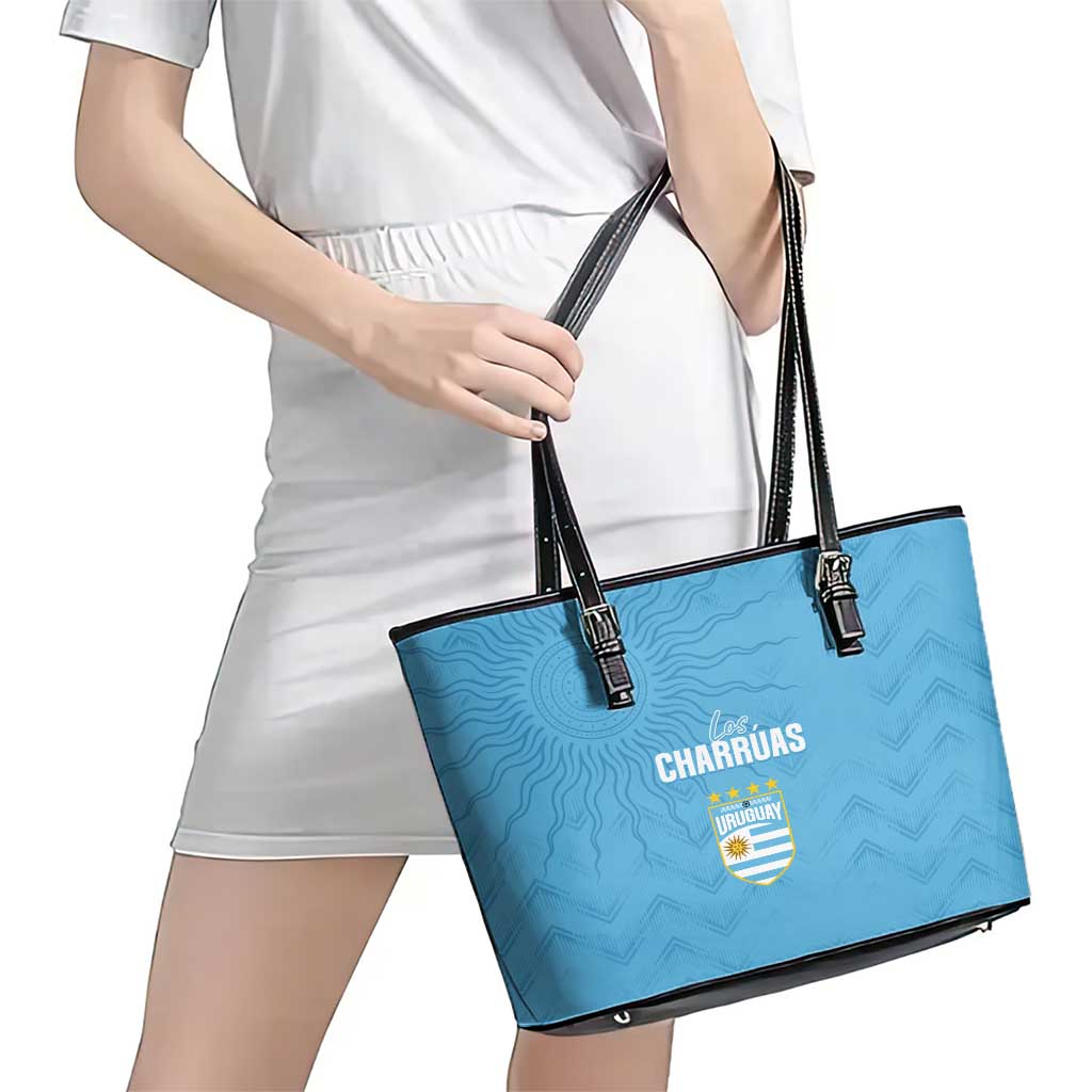 Uruguay Football 2024 Custom Leather Tote Bag Los Charruas Sol de Mayo Ornamental Style - Wonder Print Shop