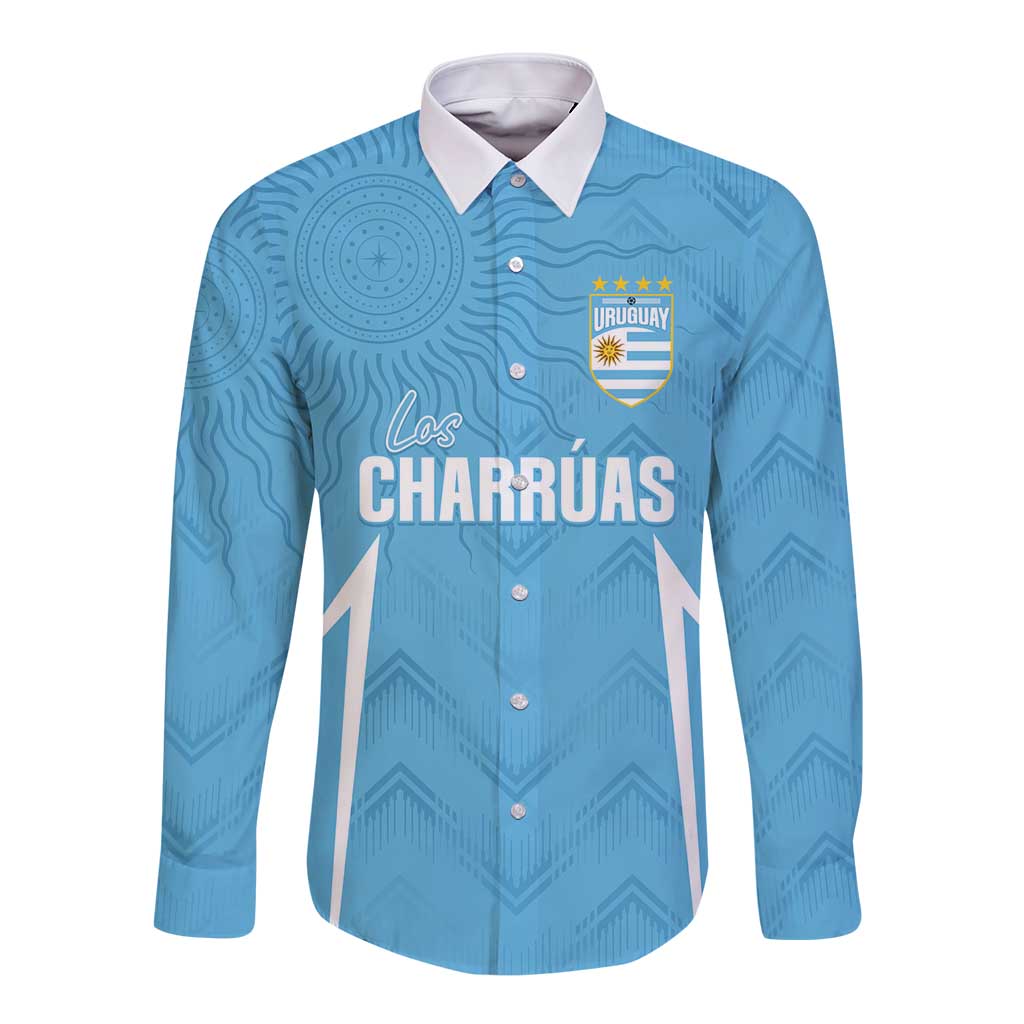 Uruguay Football 2024 Custom Long Sleeve Button Shirt Los Charruas Sol de Mayo Ornamental Style - Wonder Print Shop