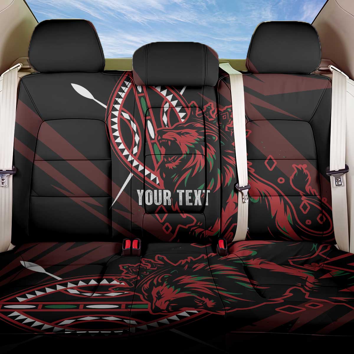 Kenya King Lion Personalized Back Car Seat Cover Stylized Maasai Shield - Wonder Print Shop