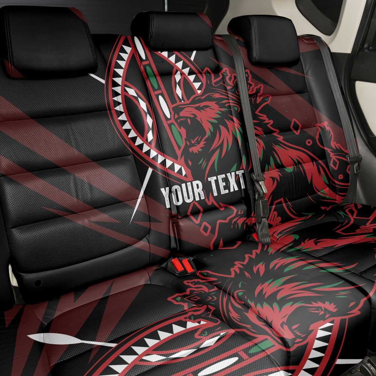 Kenya King Lion Personalized Back Car Seat Cover Stylized Maasai Shield - Wonder Print Shop