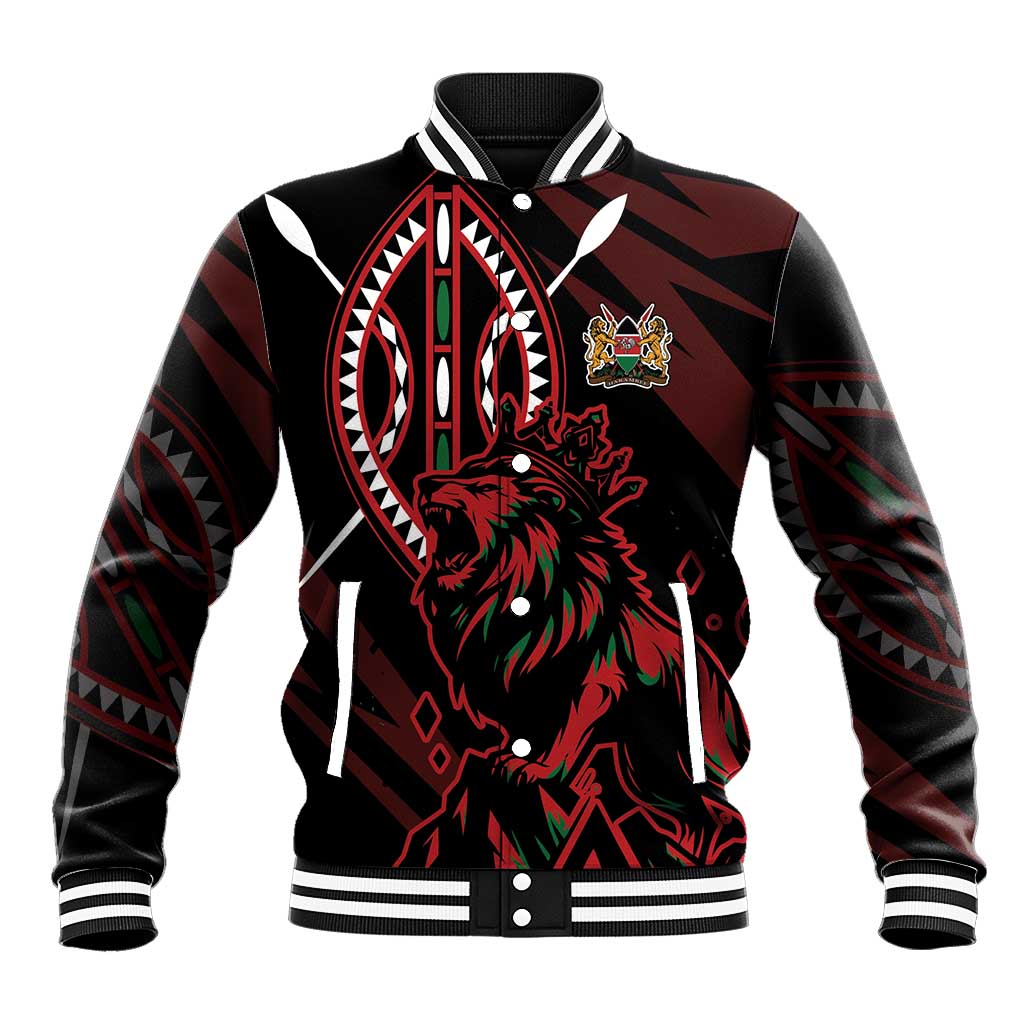 Kenya King Lion Personalized Baseball Jacket Stylized Maasai Shield - Wonder Print Shop