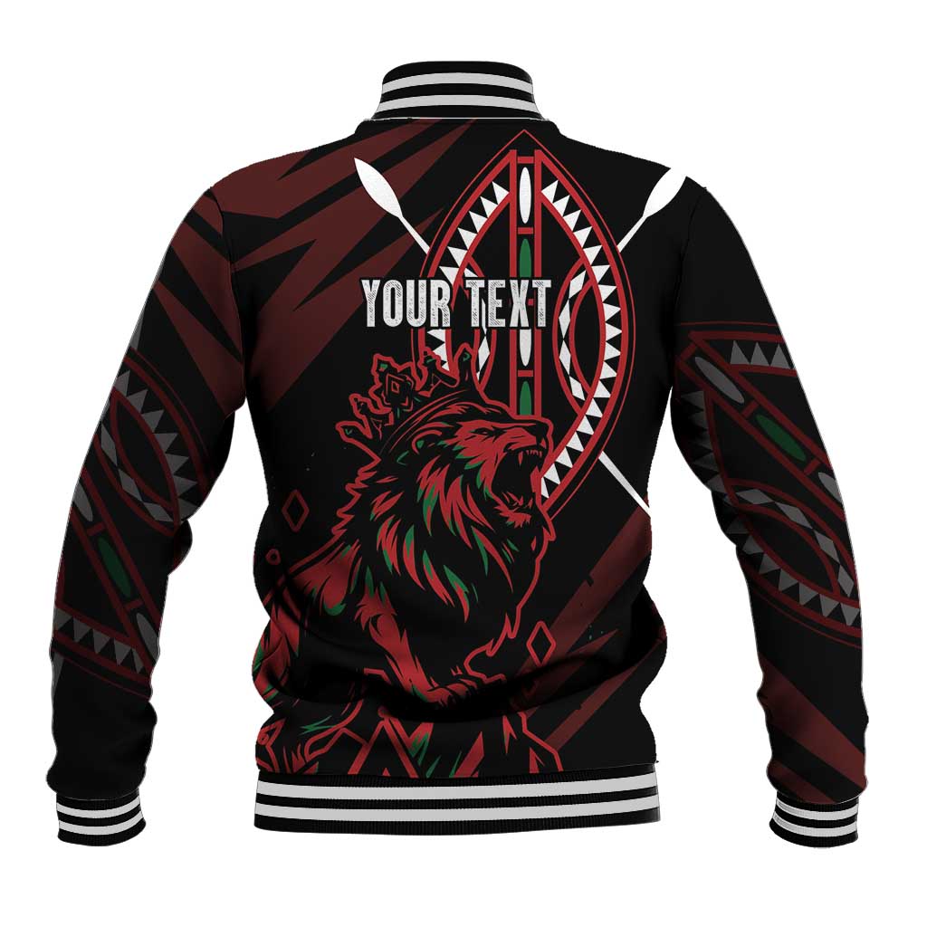 Kenya King Lion Personalized Baseball Jacket Stylized Maasai Shield - Wonder Print Shop