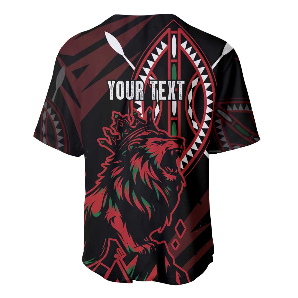 Kenya King Lion Personalized Baseball Jersey Stylized Maasai Shield - Wonder Print Shop