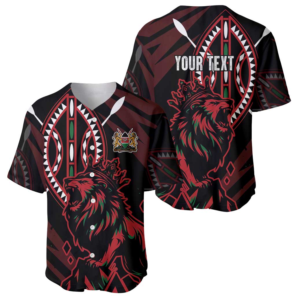 Kenya King Lion Personalized Baseball Jersey Stylized Maasai Shield - Wonder Print Shop
