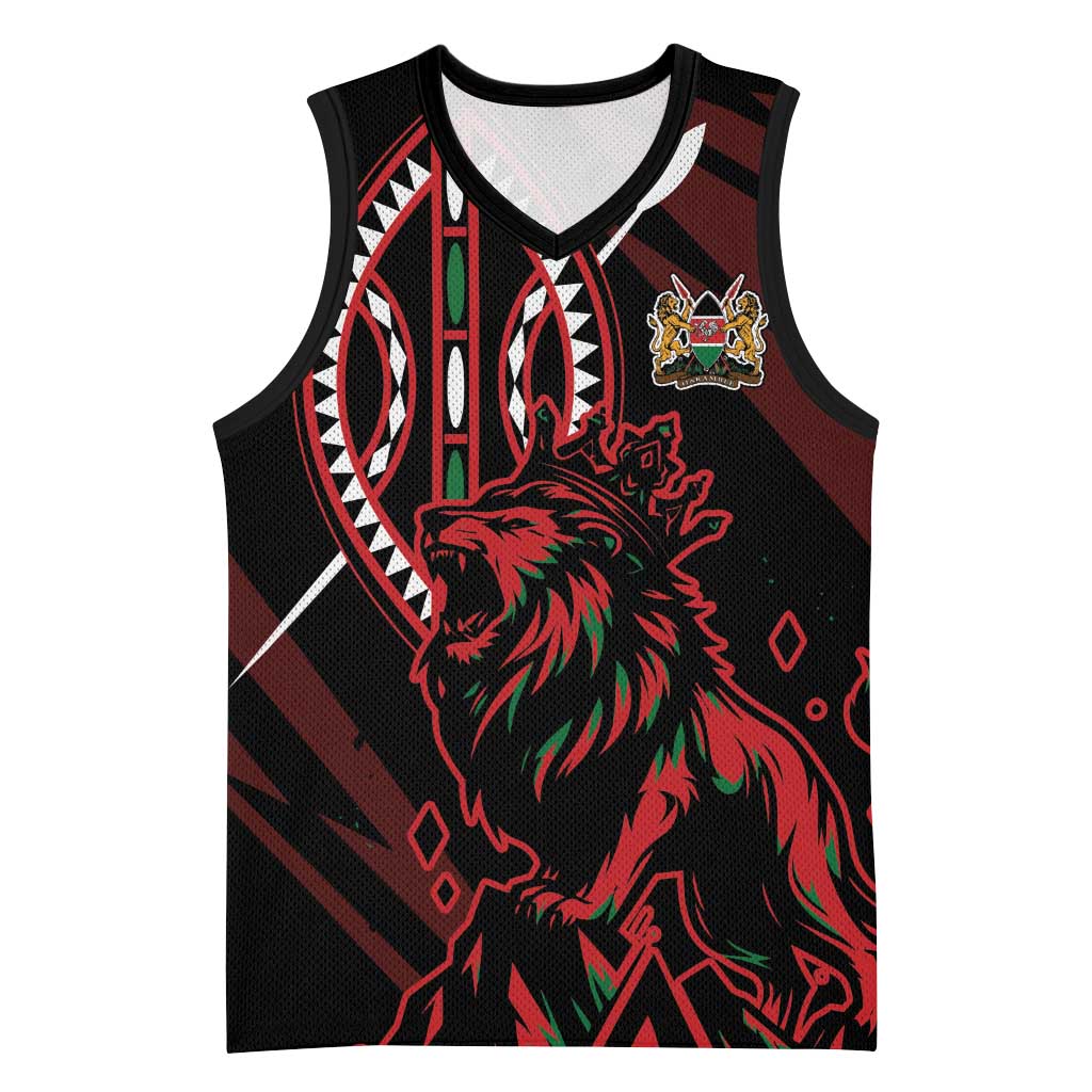 Kenya King Lion Personalized Basketball Jersey Stylized Maasai Shield - Wonder Print Shop