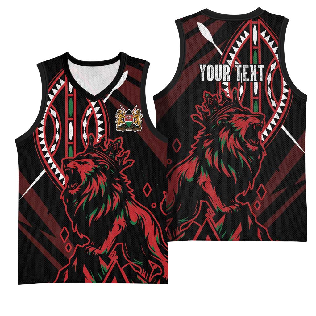 Kenya King Lion Personalized Basketball Jersey Stylized Maasai Shield - Wonder Print Shop