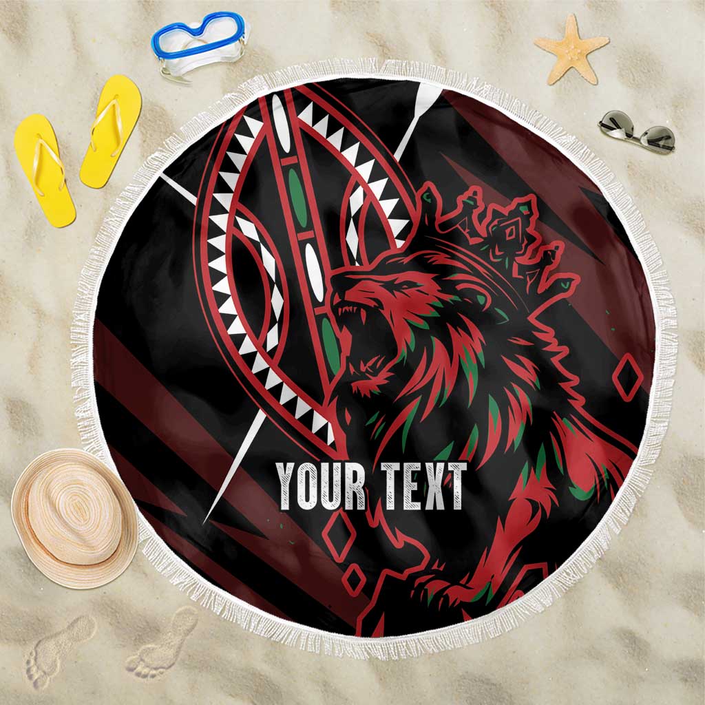 Kenya King Lion Personalized Beach Blanket Stylized Maasai Shield - Wonder Print Shop