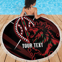 Kenya King Lion Personalized Beach Blanket Stylized Maasai Shield - Wonder Print Shop