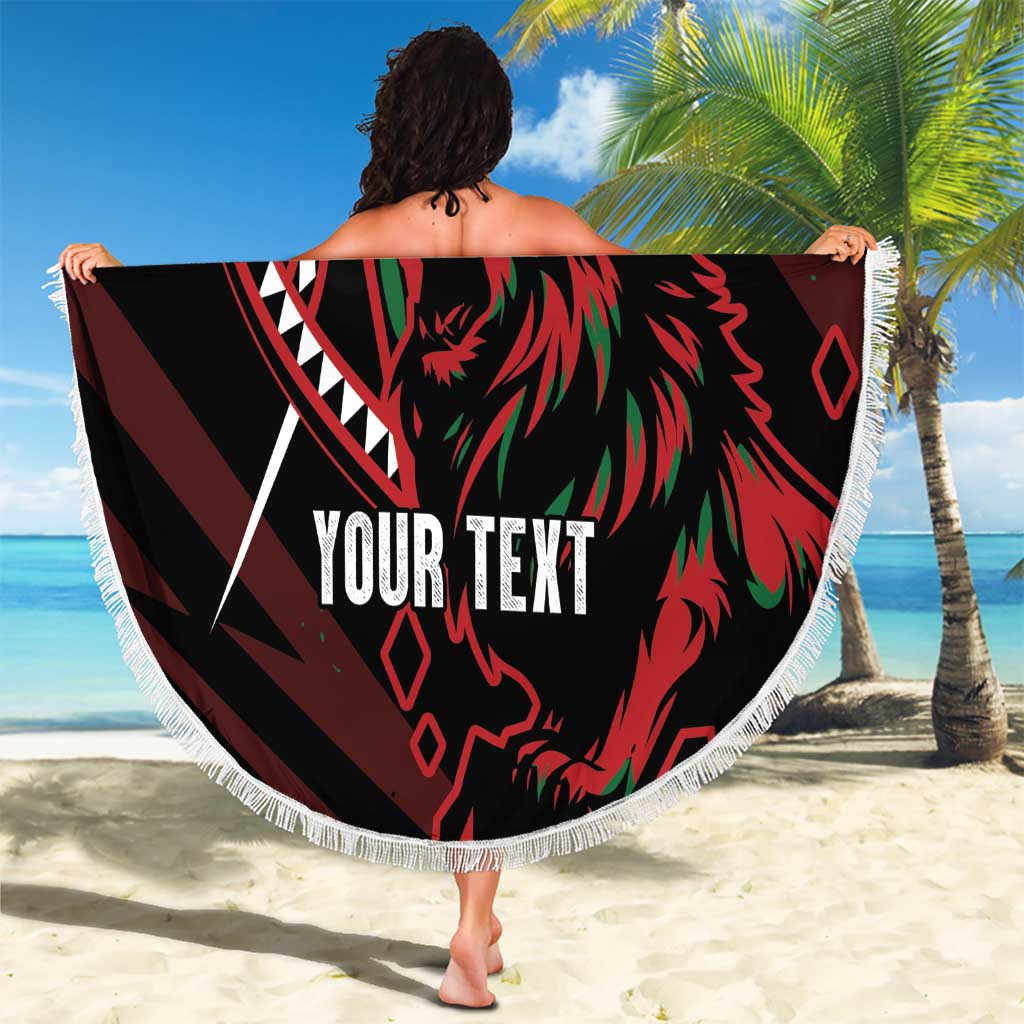 Kenya King Lion Personalized Beach Blanket Stylized Maasai Shield - Wonder Print Shop