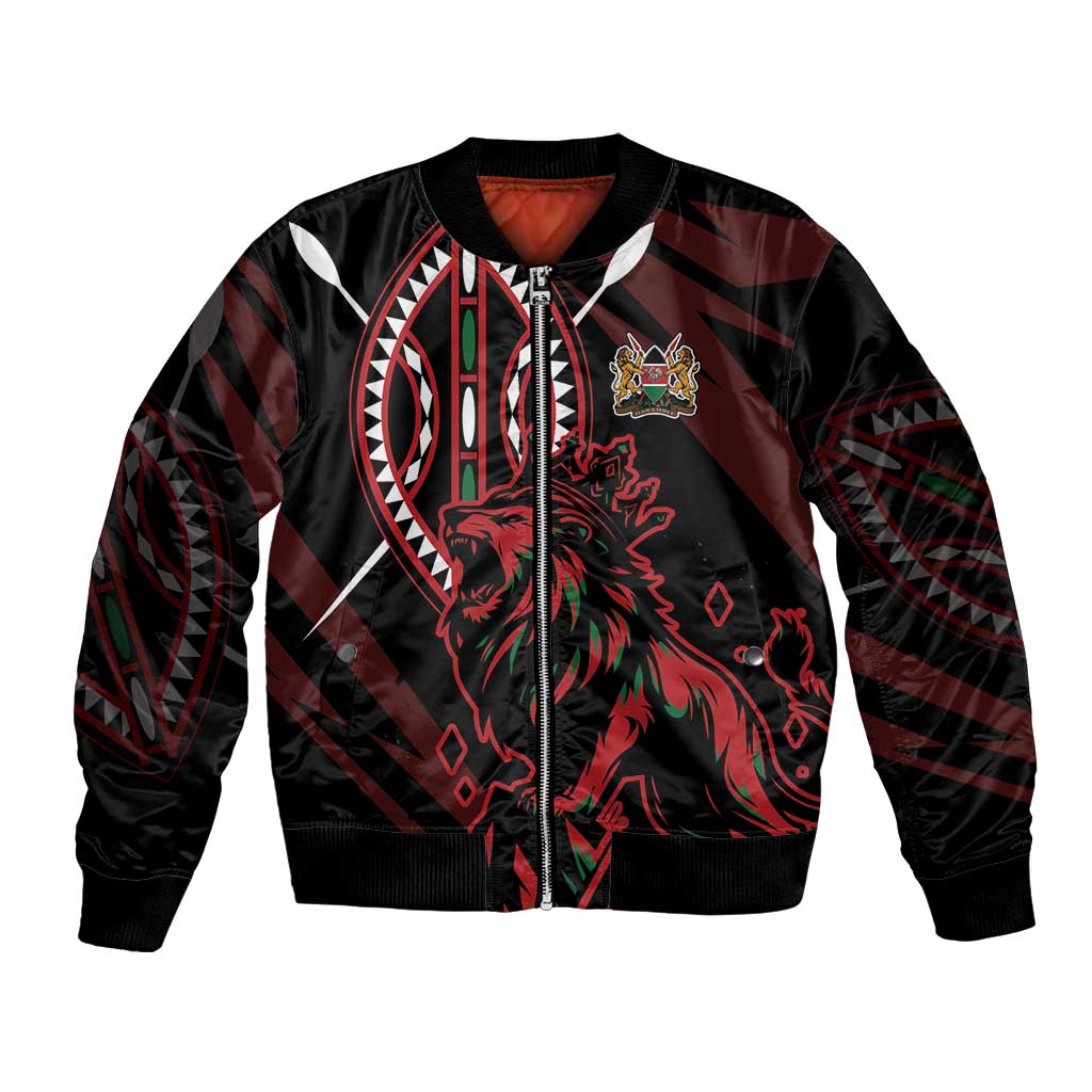 Kenya King Lion Personalized Bomber Jacket Stylized Maasai Shield - Wonder Print Shop