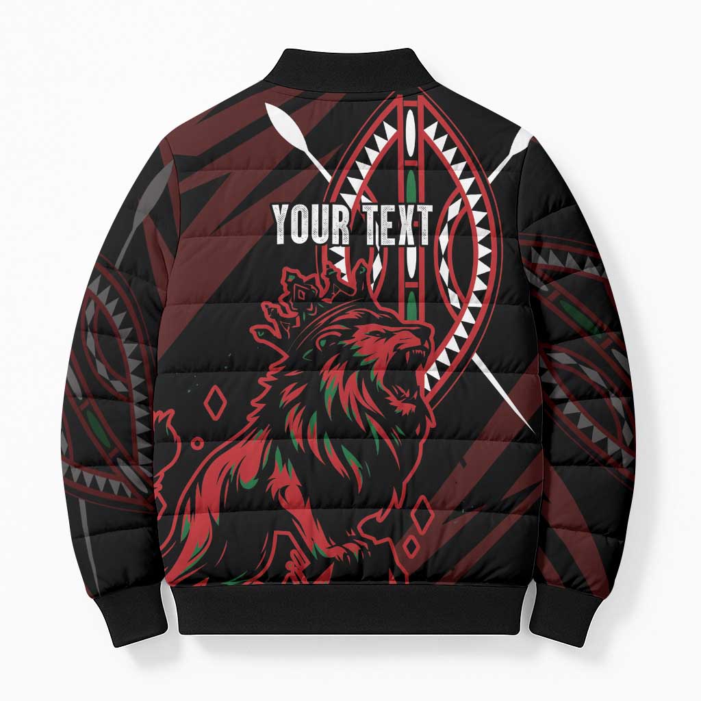 Kenya King Lion Personalized Bomber Puffer Jacket Stylized Maasai Shield - Wonder Print Shop