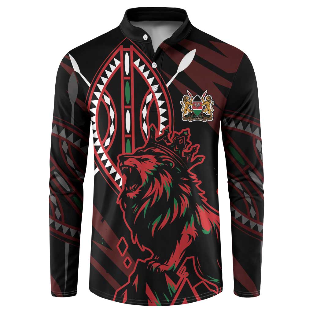 Kenya King Lion Personalized Button Sweatshirt Stylized Maasai Shield - Wonder Print Shop