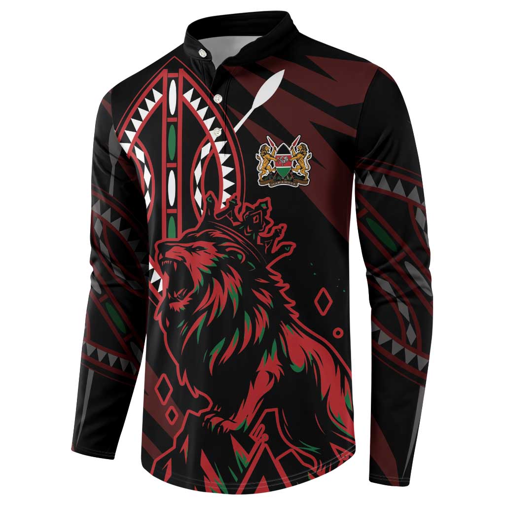 Kenya King Lion Personalized Button Sweatshirt Stylized Maasai Shield - Wonder Print Shop