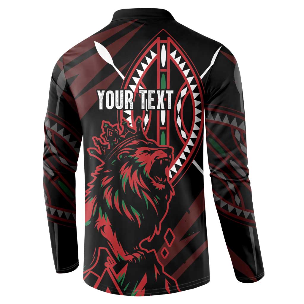 Kenya King Lion Personalized Button Sweatshirt Stylized Maasai Shield - Wonder Print Shop