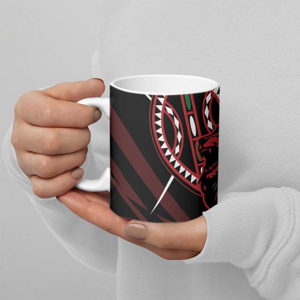 Kenya King Lion Personalized Ceramic Mug Stylized Maasai Shield - Wonder Print Shop