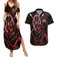 Kenya King Lion Personalized Couples Matching Summer Maxi Dress and Hawaiian Shirt Stylized Maasai Shield - Wonder Print Shop