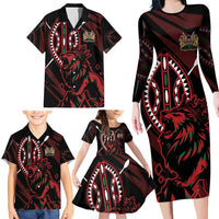 Kenya King Lion Personalized Family Matching Long Sleeve Bodycon Dress and Hawaiian Shirt Stylized Maasai Shield - Wonder Print Shop