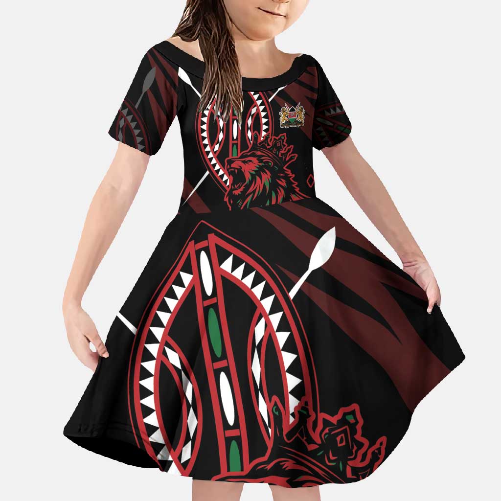 Kenya King Lion Personalized Family Matching Mermaid Dress and Hawaiian Shirt Stylized Maasai Shield - Wonder Print Shop