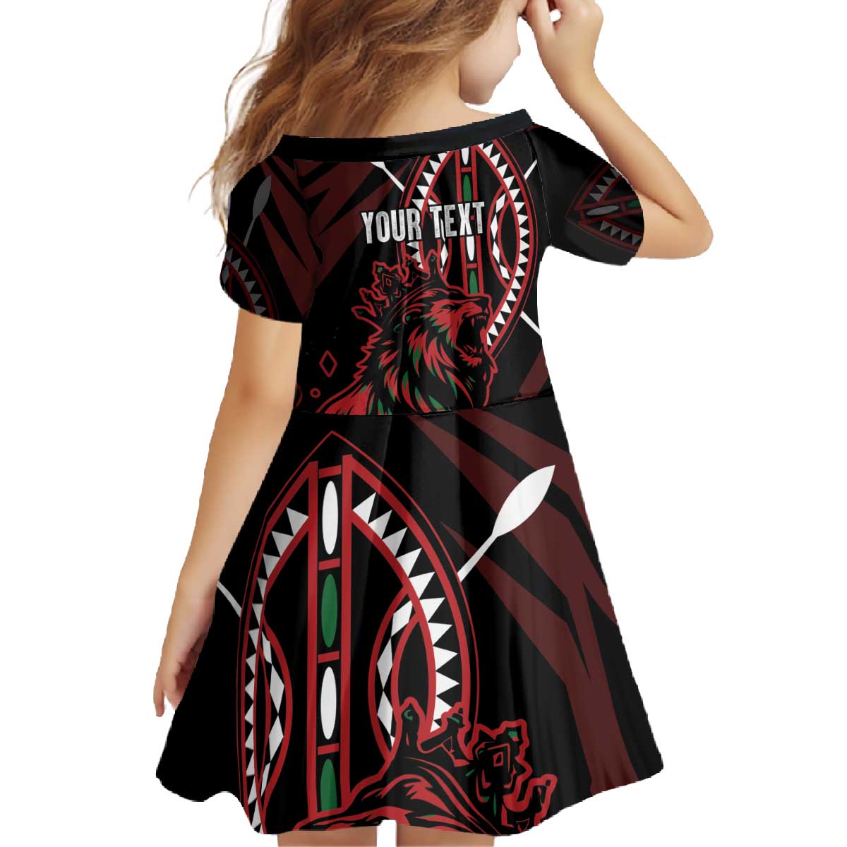 Kenya King Lion Personalized Family Matching Off The Shoulder Long Sleeve Dress and Hawaiian Shirt Stylized Maasai Shield - Wonder Print Shop