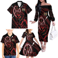 Kenya King Lion Personalized Family Matching Off The Shoulder Long Sleeve Dress and Hawaiian Shirt Stylized Maasai Shield - Wonder Print Shop