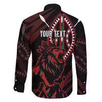 Kenya King Lion Personalized Family Matching Off The Shoulder Long Sleeve Dress and Hawaiian Shirt Stylized Maasai Shield - Wonder Print Shop