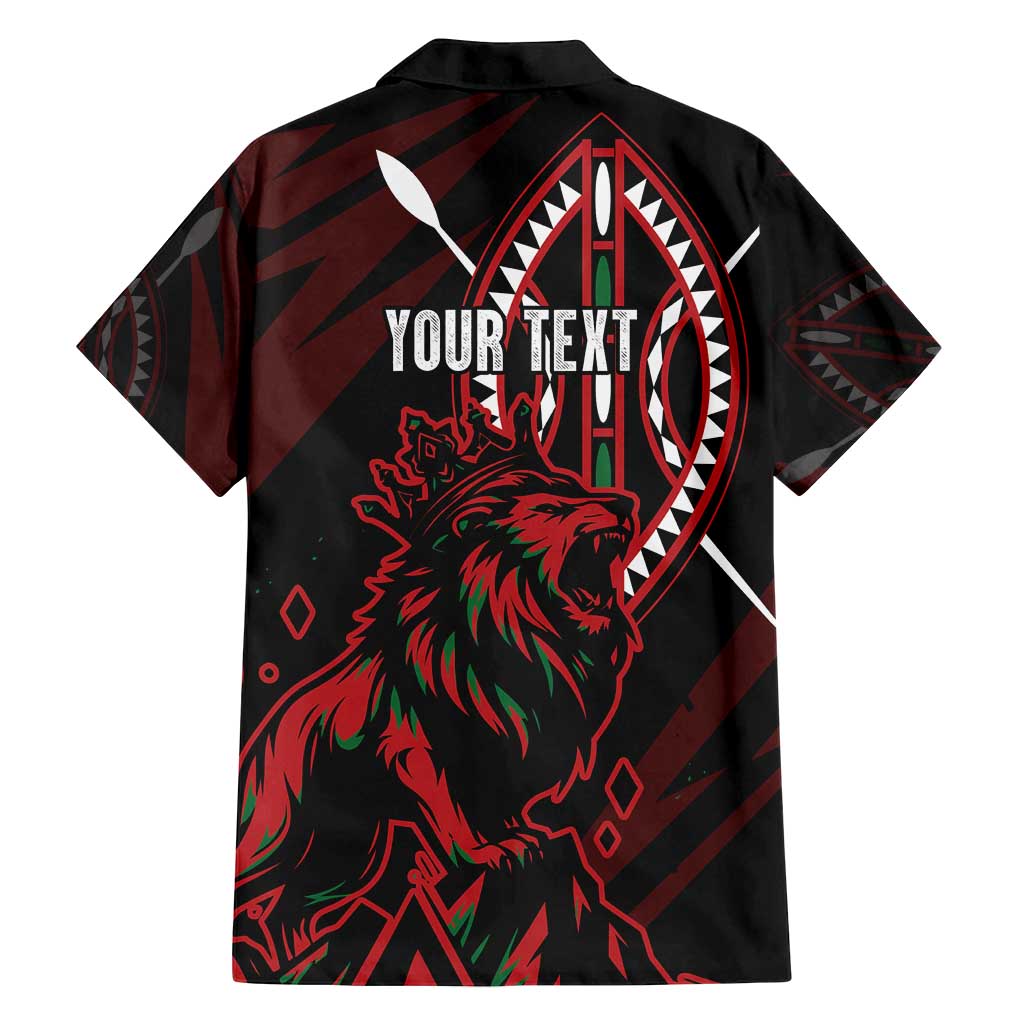 Kenya King Lion Personalized Family Matching Off Shoulder Maxi Dress and Hawaiian Shirt Stylized Maasai Shield - Wonder Print Shop