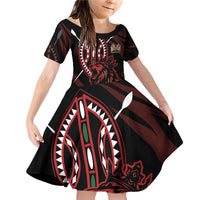 Kenya King Lion Personalized Family Matching Off Shoulder Short Dress and Hawaiian Shirt Stylized Maasai Shield - Wonder Print Shop
