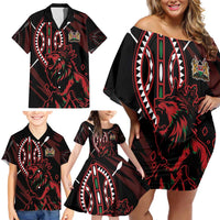 Kenya King Lion Personalized Family Matching Off Shoulder Short Dress and Hawaiian Shirt Stylized Maasai Shield - Wonder Print Shop