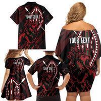 Kenya King Lion Personalized Family Matching Off Shoulder Short Dress and Hawaiian Shirt Stylized Maasai Shield - Wonder Print Shop