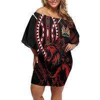 Kenya King Lion Personalized Family Matching Off Shoulder Short Dress and Hawaiian Shirt Stylized Maasai Shield - Wonder Print Shop