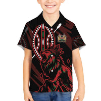 Kenya King Lion Personalized Family Matching Short Sleeve Bodycon Dress and Hawaiian Shirt Stylized Maasai Shield - Wonder Print Shop